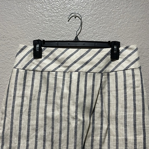 J Crew Striped Linen Crossover Wrap Mini Skirt Size 8 Cream Navy Blue - Picture 4 of 9